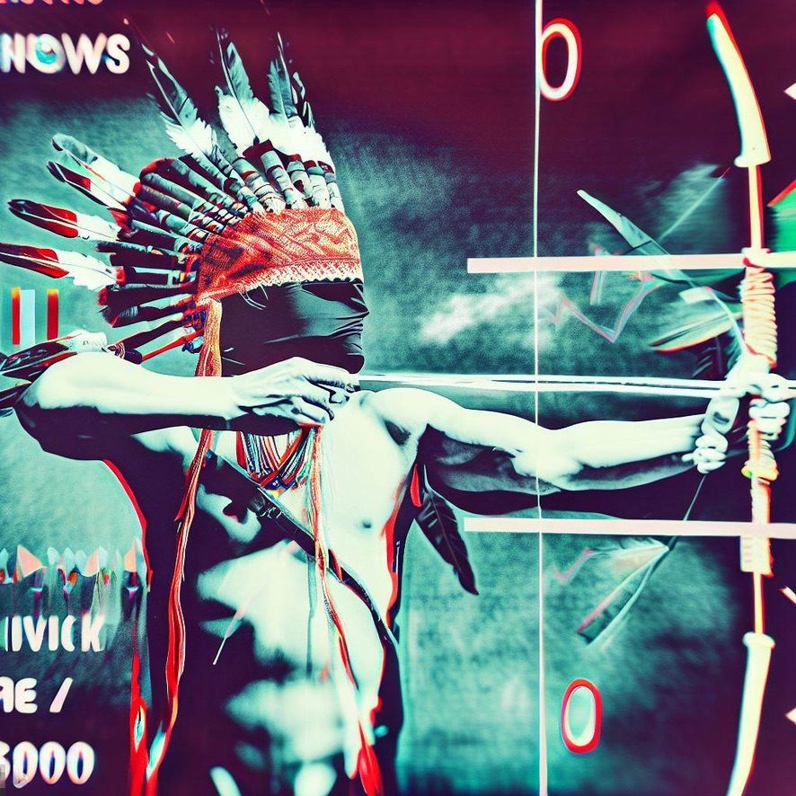 Stylized illustration of an archer drawing a bow